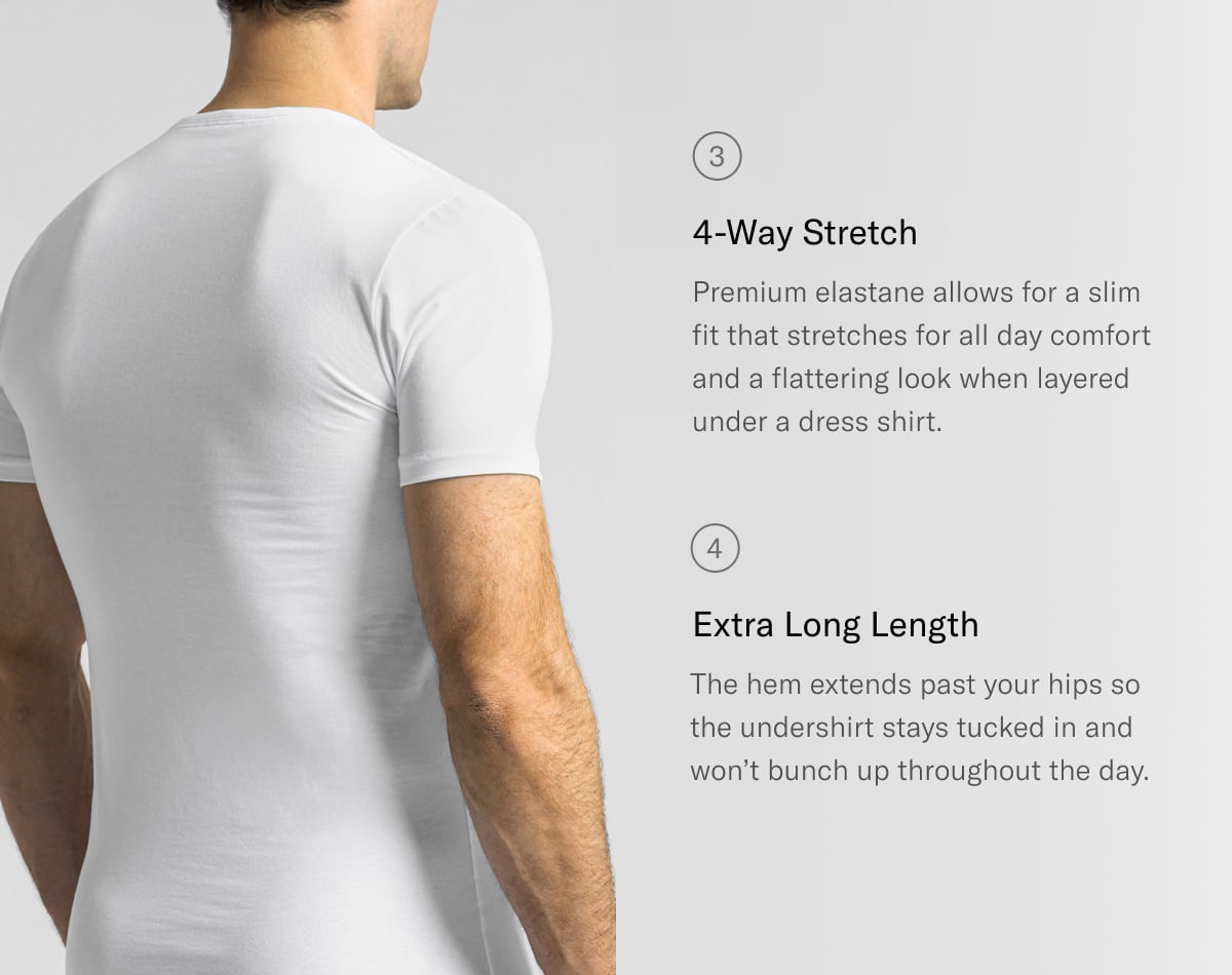 Deep V-Neck, Premium Modal/Cotton Blend, 4-Way Stretch, Extra Long Length