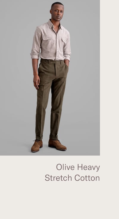 Allen Olive Heavy Stretch Cotton Twill Dress Pant