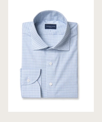 Non-Iron Stretch Blue and Navy Tattersall