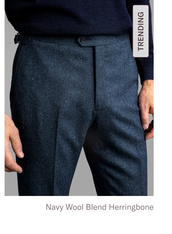 Allen Navy Wool Blend Donegal Herringbone Dress Pant