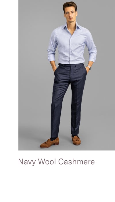 Allen Navy Wool Cashmere Flannel Dress Pant